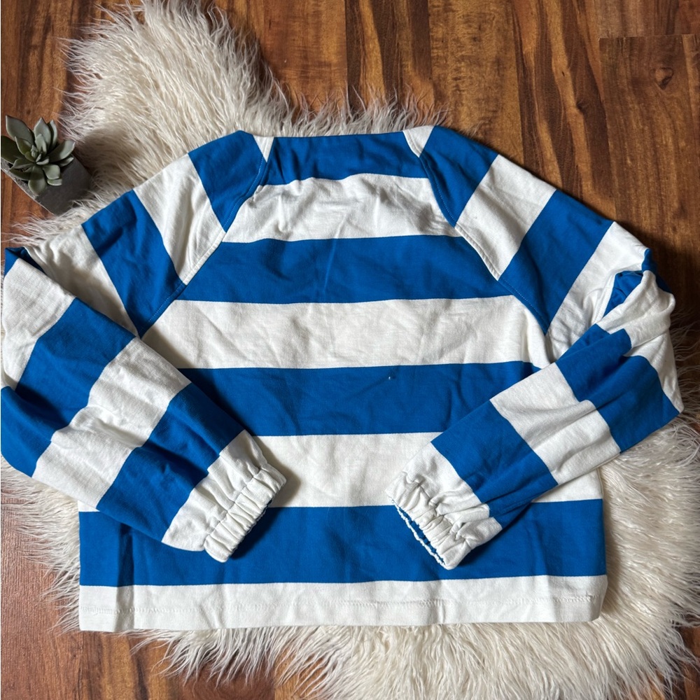 Maeve Anthropologie Blue Stripe Boat Neck Sweatshirt - Picture 6 of 7
